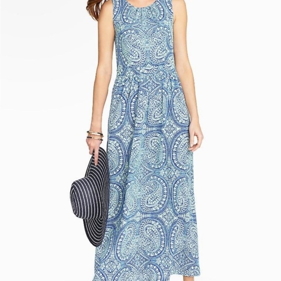 Talbots Paisley Maxi Dress Blue and light mint green size 10 - Picture 1 of 8